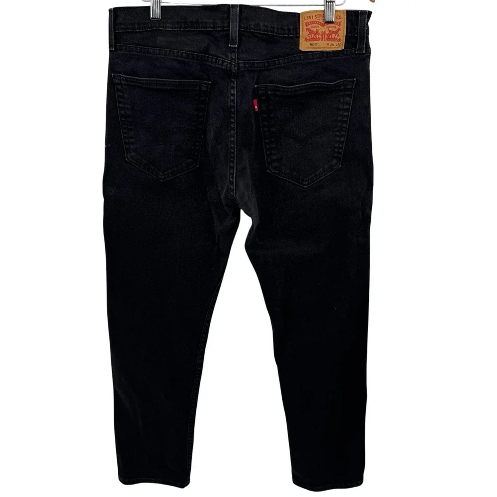 Levis‎ 502 Taper Jeans Mens 36x30 Black Charcoal Wash Stretch Denim Casual Pants